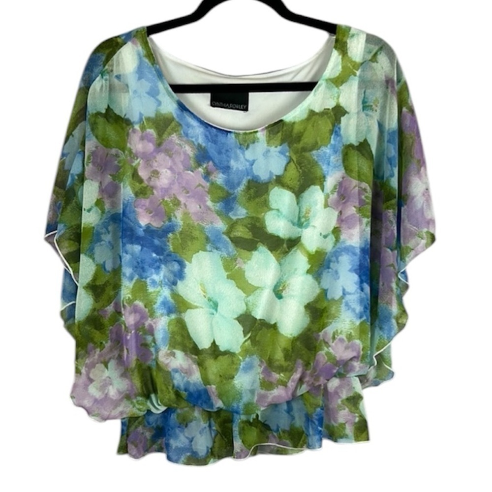 Cynthia Rowley Joann Pastel Floral Chiffon Ruffle Blouse Medium Multicolour